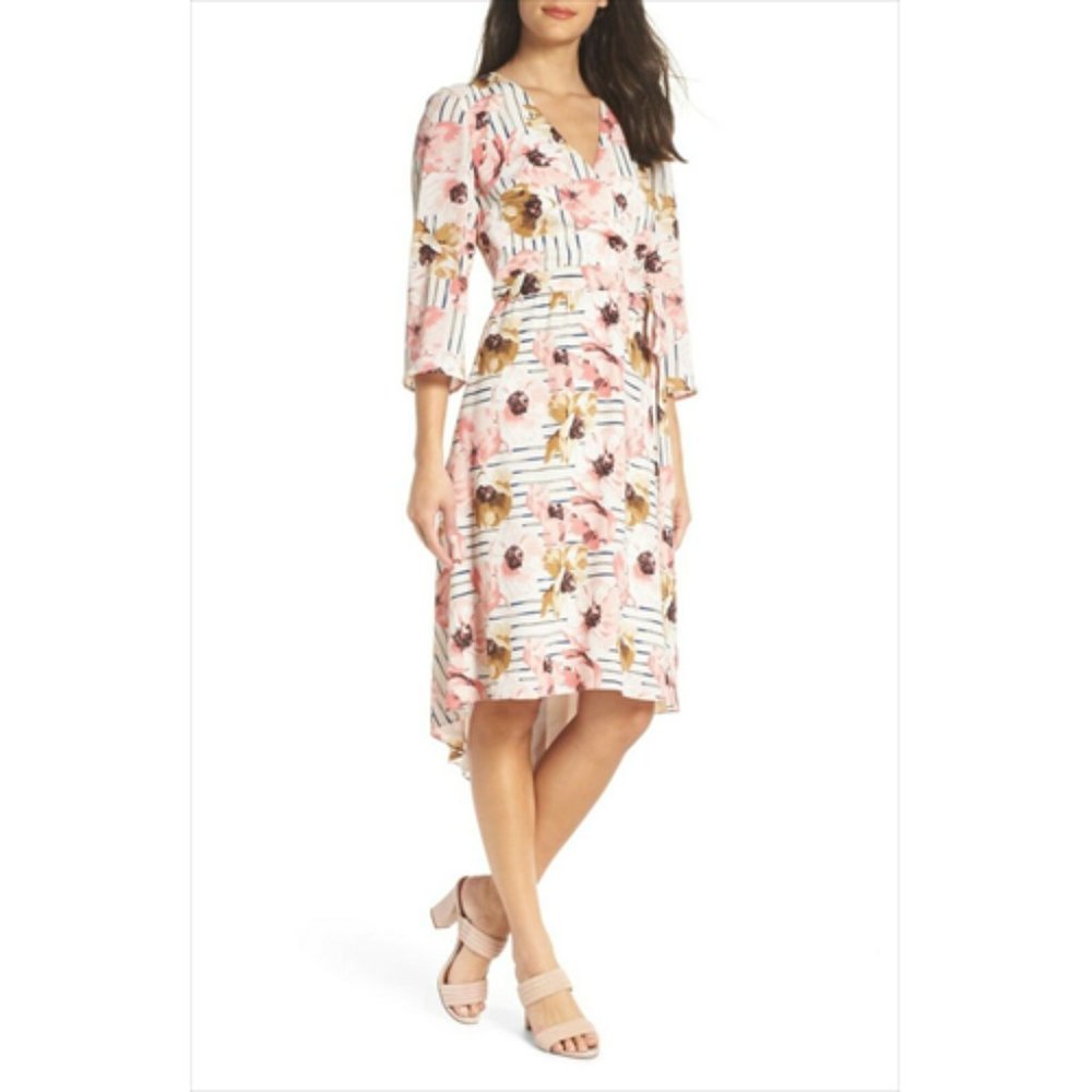 Charles Henry Pink Floral High-Low Dress